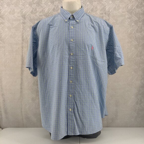 Ralph Lauren Shirt Mens 3XB Green Blue Check Classic Fit Short Sleeve Button - Picture 2 of 10
